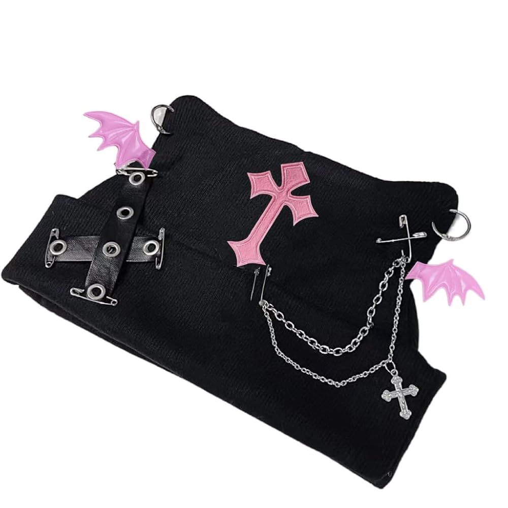Y2K Gothic Grunge Cat Ear Bat Wing Black Beanie Hat Harajuku